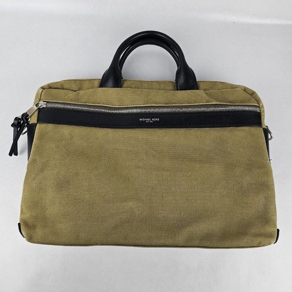 Michael Kors Moss Green Medium Canvas Grant Briefcase NO STRAP-READ DESCRIPTION - Picture 1 of 14